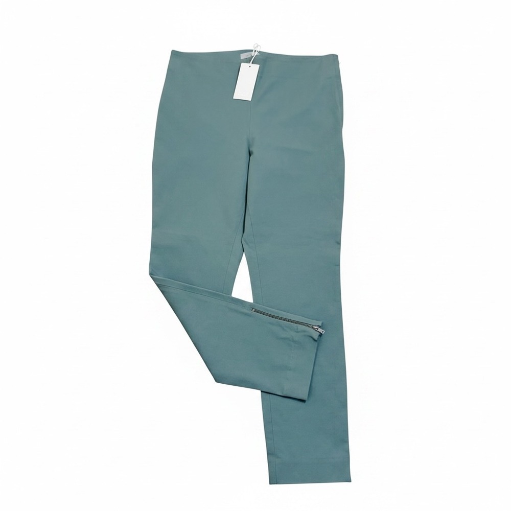 COS Pants Women 12 Teal Slim Fit Ankle Zip Cotton Spandex Trousers Side Zip